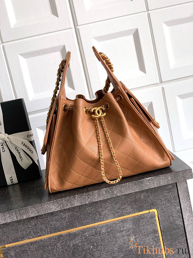 Chanel 25 Small Handbag Light Brown Calfskin Gold 30x26x14cm - 1