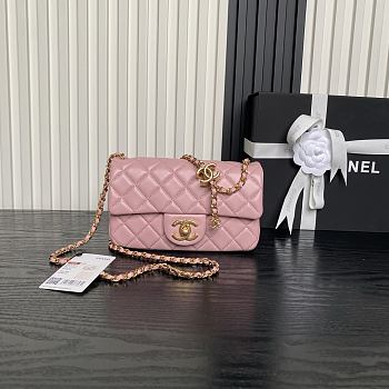 Chanel Mini Flap Bag Lambskin Gold Pink 20x13x7cm