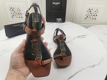 YSL Cassandra Sandals Leather Brown