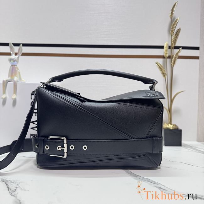 Loewe Large Puzzle Biker Bag Shiny Calfskin Black 33x21.5x14.7cm - 1
