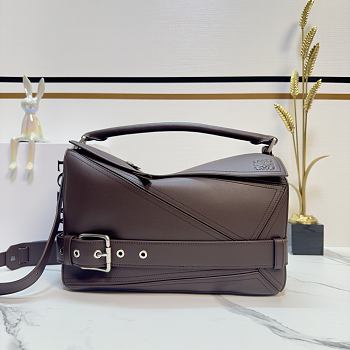 Loewe Large Puzzle Biker Bag Shiny Calfskin Dark Brown 33x21.5x14.7cm
