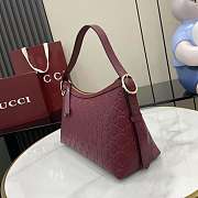 Gucci Emblem Medium Shoulder Bag Red Wine 30x19x11cm - 5