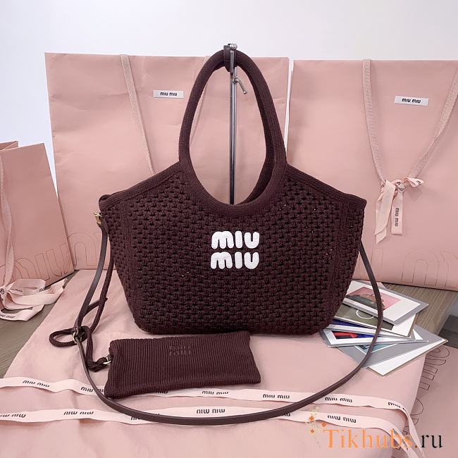 Miu Miu Ivy Brown Mesh Tote Bag 28x26x12.5cm - 1