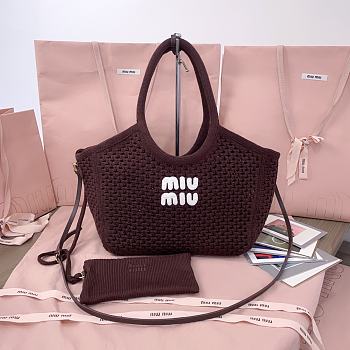 Miu Miu Ivy Brown Mesh Tote Bag 28x26x12.5cm