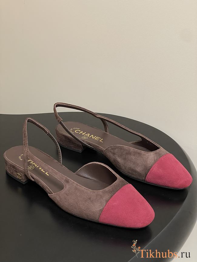 Chanel Slingback Suede Brown Pink Flats - 1