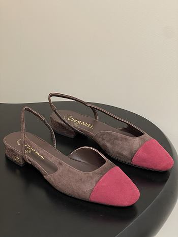 Chanel Slingback Suede Brown Pink Flats