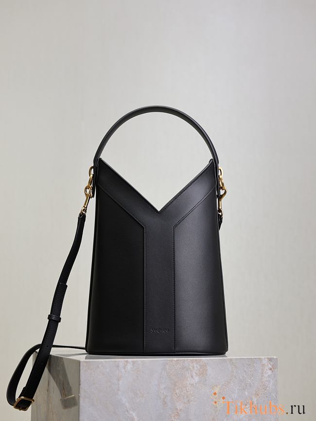 YSL Y Bucket Top Handle Leather Black 25x22x15cm - 1