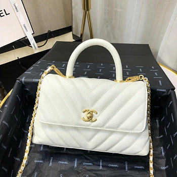 Chanel Coco Handle Bag White Chevron Caviar 23cm