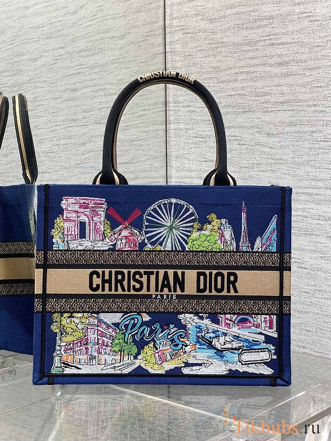 Dior Souvenir Medium Dior Book Tote Raffia Blue 36cm - 1