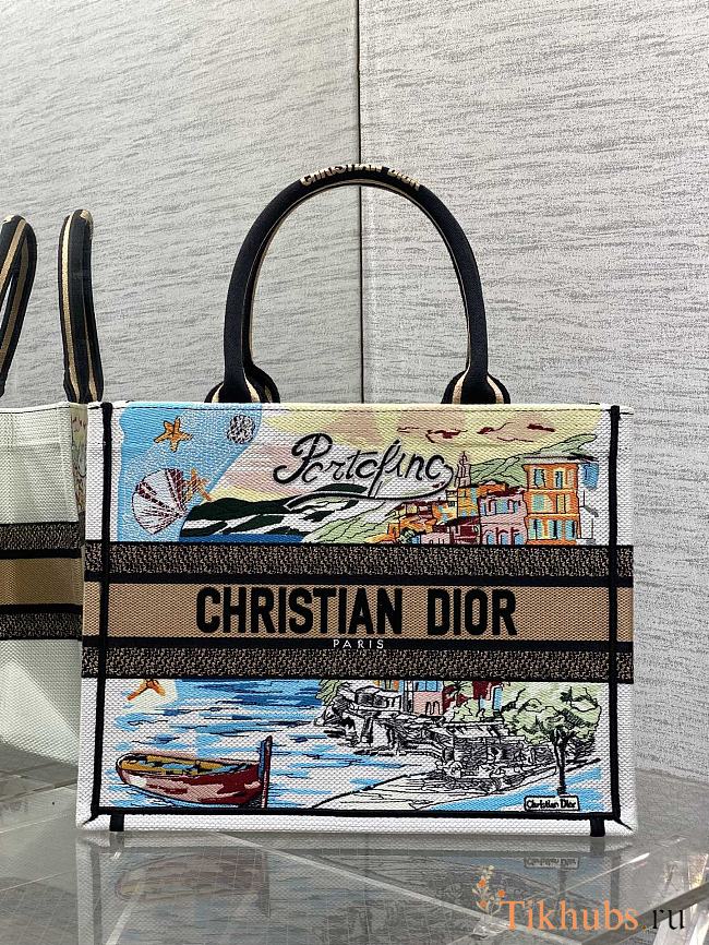 Dior Souvenir Medium Dior Book Tote Raffia White 36cm - 1