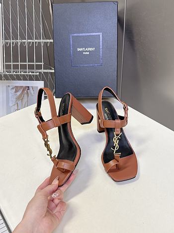 YSL Cassandra 75 Leather Sandals Brown 7.5cm