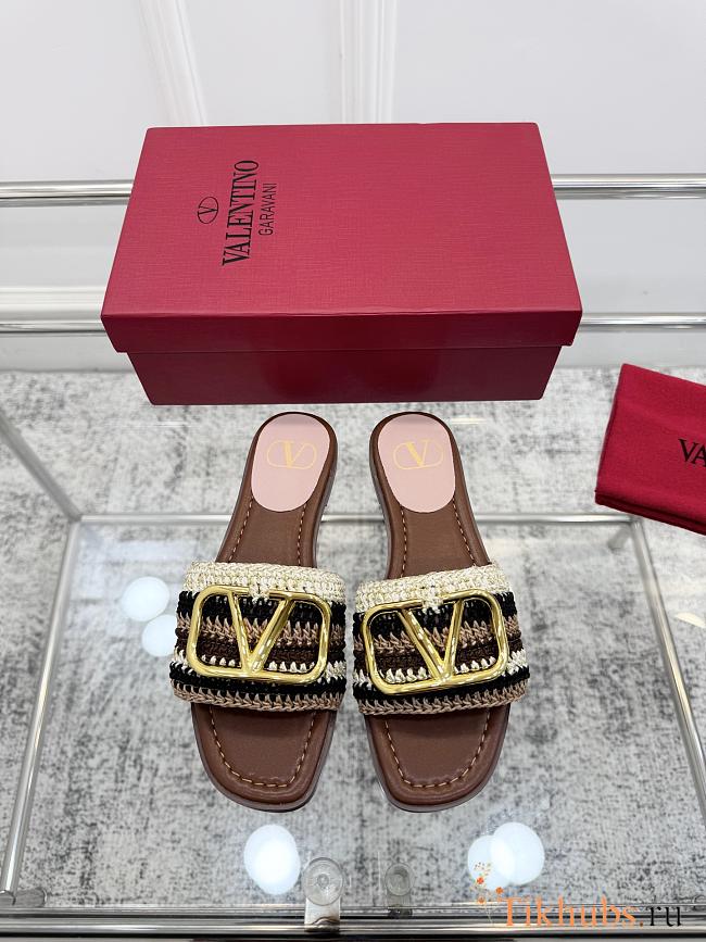 Valentino Garavani VLogo Signature Brown slides - 1