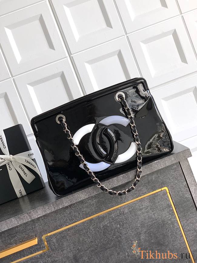 Chanel Patent Leather Tote Black 33x32x12.5cm - 1