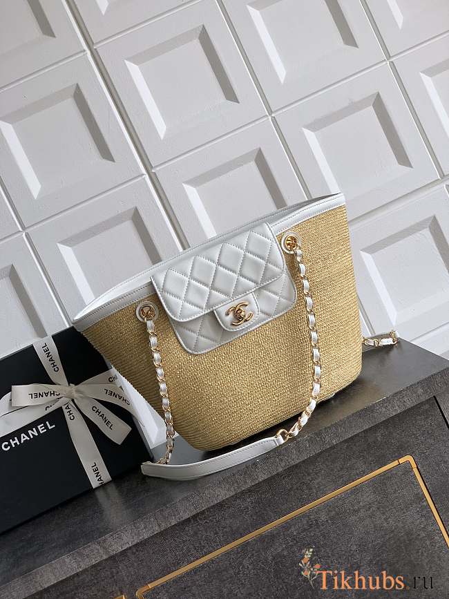 Chanel Deauville Tote Raffia White 36x18x11.5cm - 1