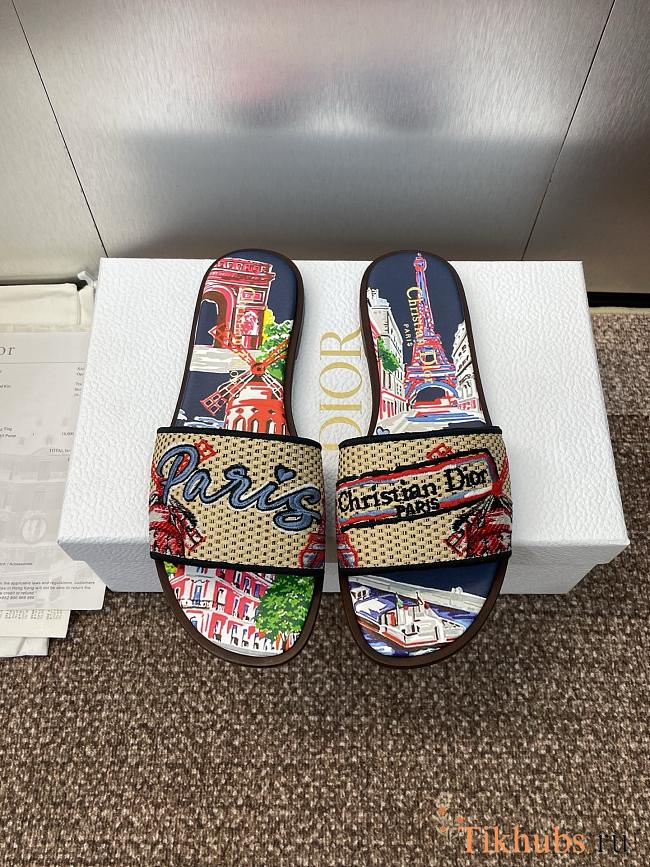 Dior Souvenir Dway Slide Natural Raffia Blue - 1