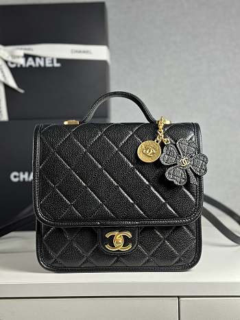 Chanel Backpack Caviar Gold Black 19.5x22x7cm