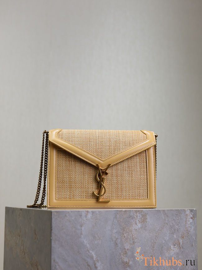 YSL Medium Raffia Cassandra Shoulder Bag Beige 22x17x5cm - 1