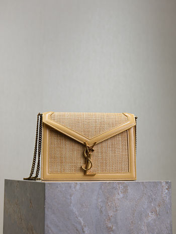 YSL Medium Raffia Cassandra Shoulder Bag Beige 22x17x5cm
