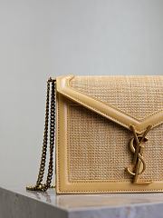 YSL Medium Raffia Cassandra Shoulder Bag Beige 22x17x5cm - 3