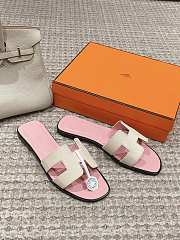 Hermes Oran Pink Cream Slides - 1