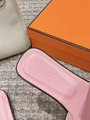 Hermes Oran Pink Cream Slides - 2
