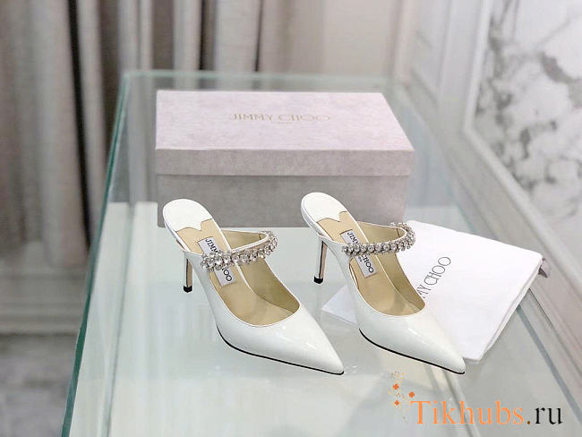 Jimmy Choo White Patent Leather Crystal Strap 10cm - 1