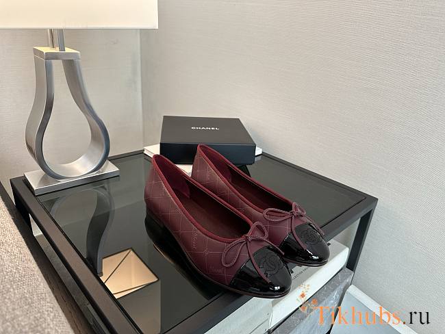Chanel Ballet Wine Black Flats - 1