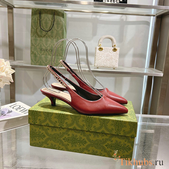 Gucci Signoria Slingback Pump Red Leather Heel 4.5cm - 1
