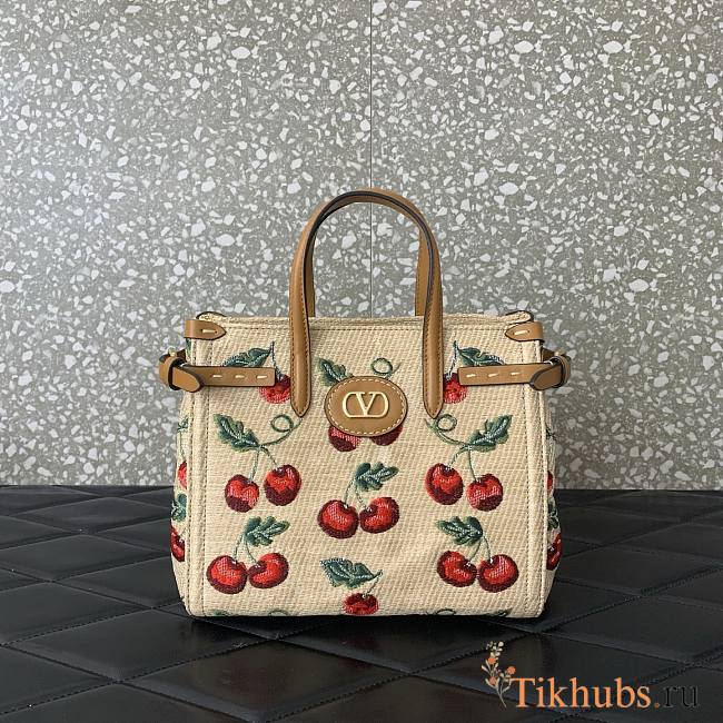 Valentino Garavani Small Shopping Bag Raffia Cherryfic 22x19x12cm - 1