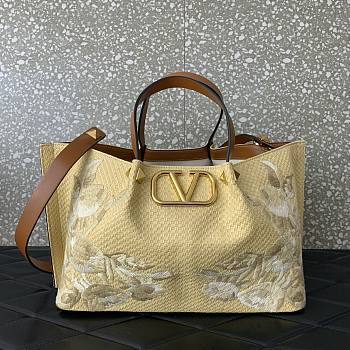 Valentino Medium Shopping Bag Raffia With Floral 35x25x17cm