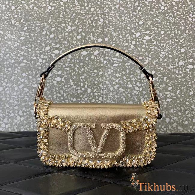 Valentino Locò Small Jeweled Gold Leather Shoulder Bag 19x10.5x5cm - 1