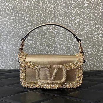 Valentino Locò Small Jeweled Gold Leather Shoulder Bag 19x10.5x5cm