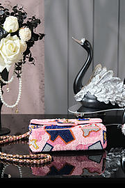 Chanel Small Flap Bag Pink / Blue Sequence Bead Spring 20cm - 3