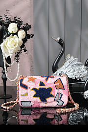 Chanel Small Flap Bag Pink / Blue Sequence Bead Spring 20cm - 2