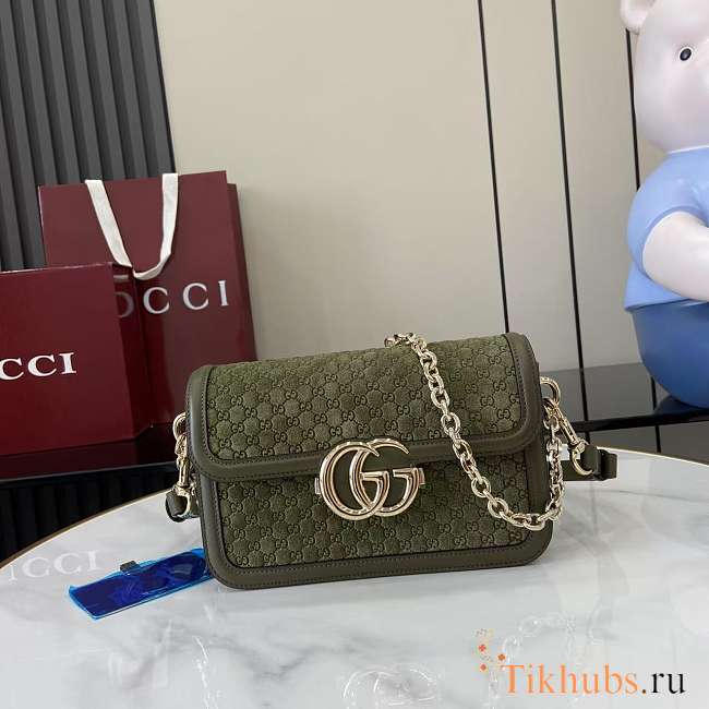 Gucci Go Small Shoulder Bag Green Suede 21.5x14x9cm - 1