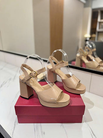 Valentino Garavani Leather Fawcette Beige Heeled Sandals 100