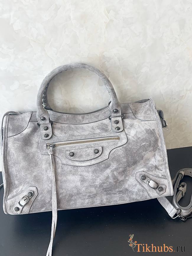 Balenciaga City Le Cagole Bag Grey Suede 37x23.4x14.9cm - 1