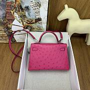 Hermes Mini Kelly Pink Fuchsia Silver Ostrich 19cm - 5