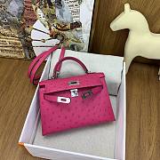 Hermes Mini Kelly Pink Fuchsia Silver Ostrich 19cm - 3