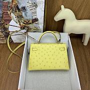 Hermes Mini Kelly Yellow Silver Ostrich 19cm - 3