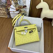 Hermes Mini Kelly Yellow Silver Ostrich 19cm - 2