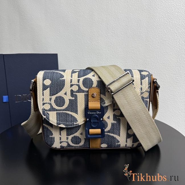 Dior Saddle Messenger Bag Blue and Beige Raffia-Effect 24x16.5x5.5cm - 1