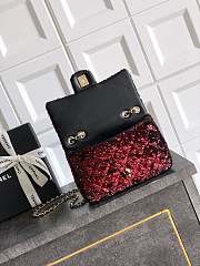 Chanel Flap Bag Sequin Black Red Gold 20cm - 4