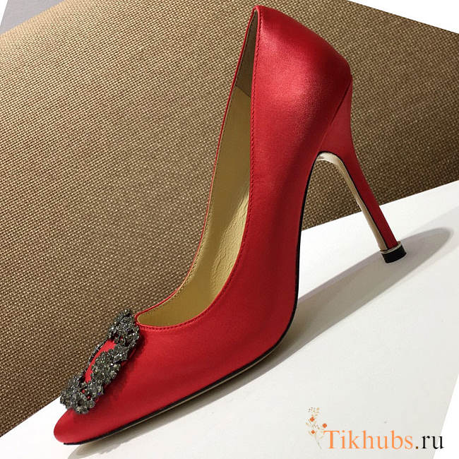 Manolo Blahnik Hangisi Red Satin Pumps 1.5cm, 6.5cm, 9.5cm - 1