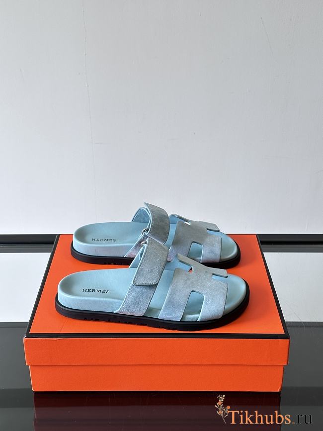 Hermes Chypre Blue Suede Sandal - 1