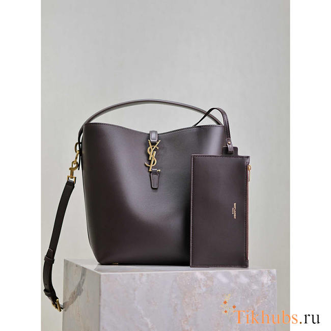YSL LE 37 Shiny Leather Dark Brown 25x20x16cm - 1