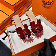 Hermes Oran Burgundy Crocodile slides - 5