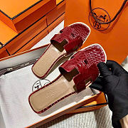 Hermes Oran Burgundy Crocodile slides - 3