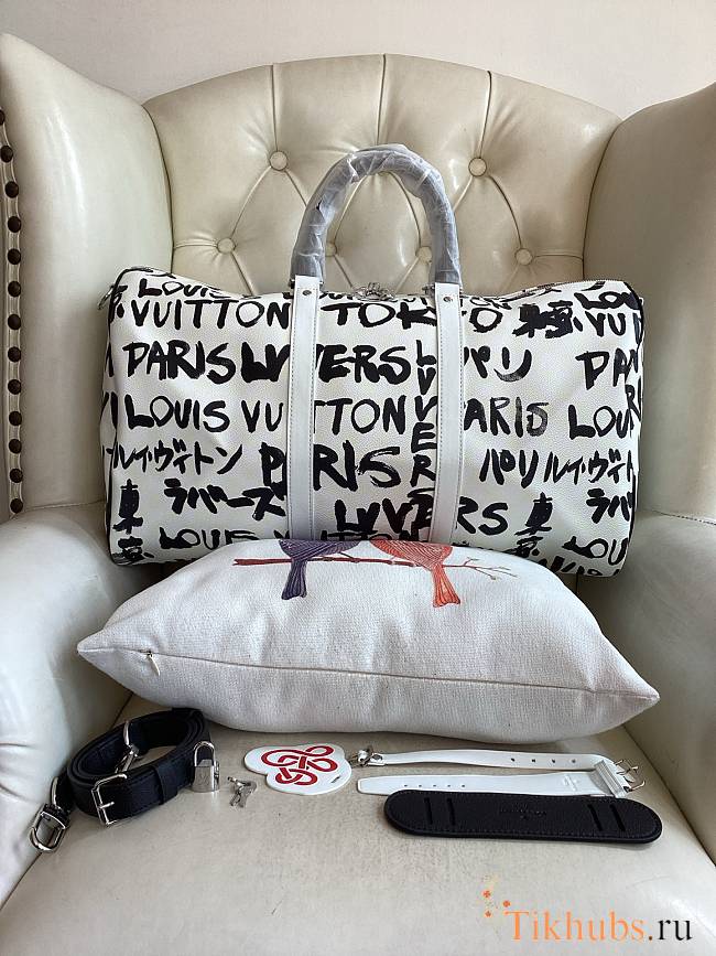 Louis Vuitton LV Keepall Bandoulière 50 Black White 50x29x23cm - 1