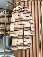 Burberry Hooded Striped Leather-Trimmed Wool Coat - 1